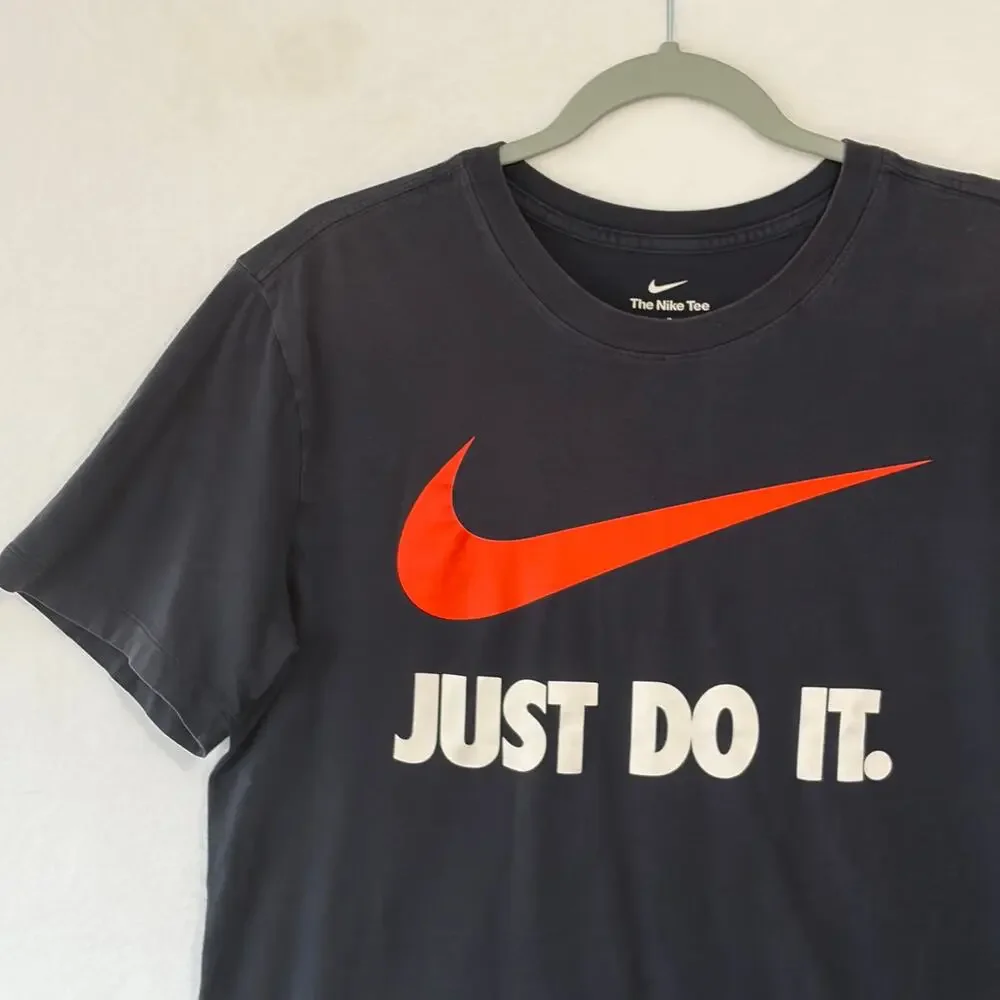 Nike Tee Shirt Mens Medium Black Just Do It Swoosh Big Logo Short Sleeve T-Shirt